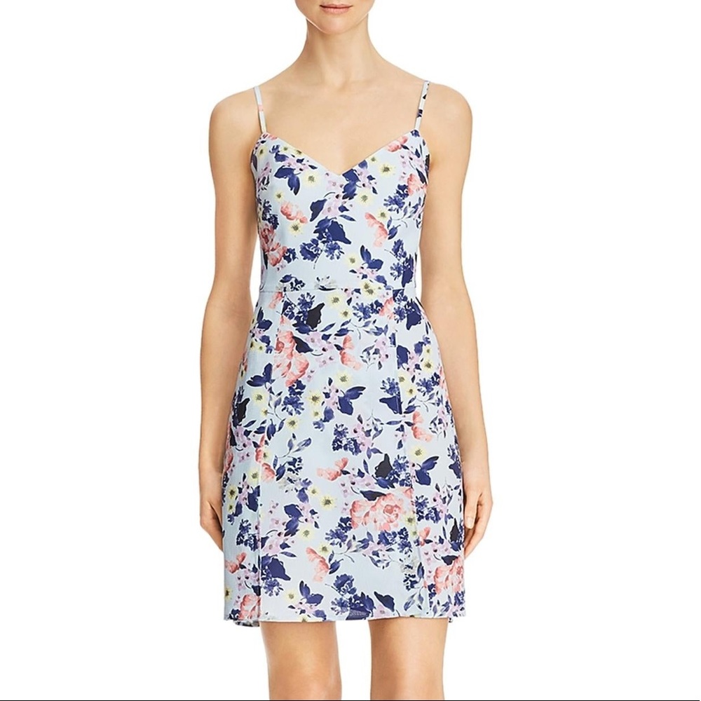 French Connection Blue Floral Faux Wrap Mini Dress